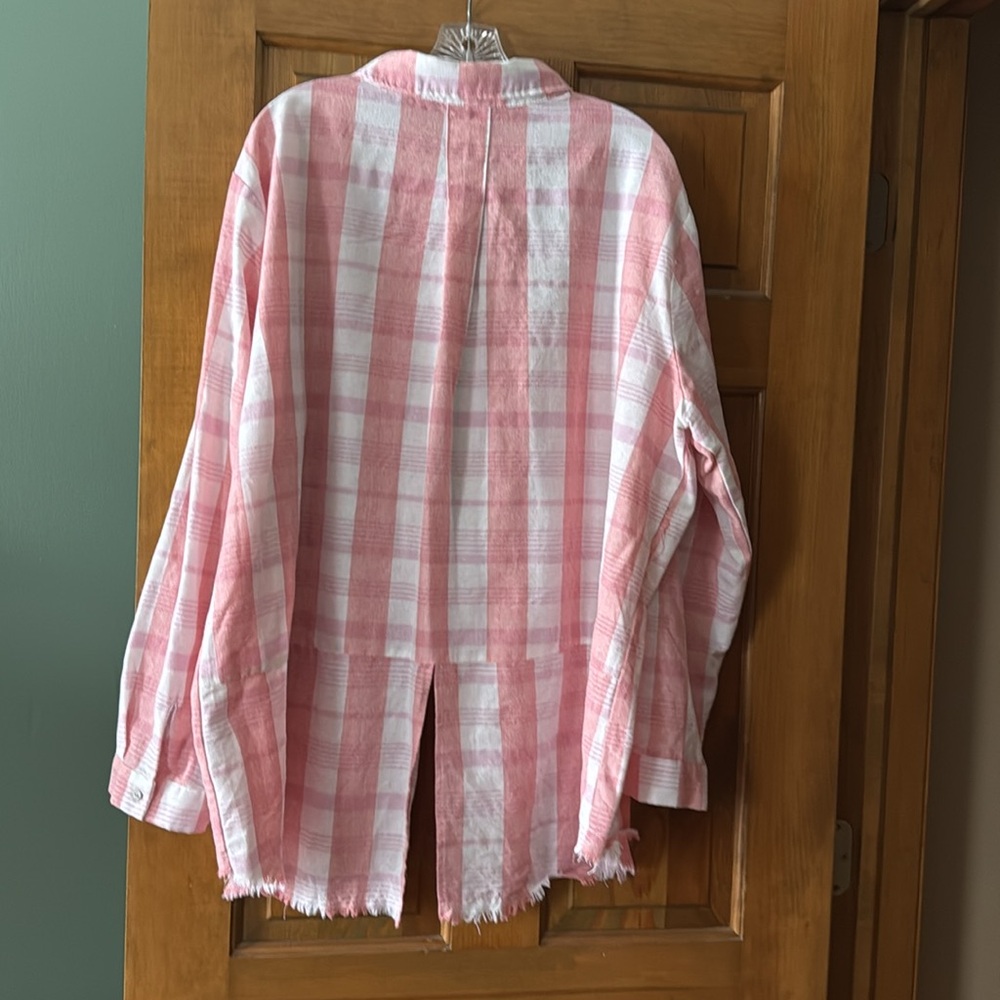Plaid Button-Up Shirt - Pink and White, 3/4 sleeve button up, never worn - Picture 2 of 3